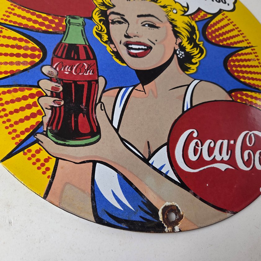 Vintage Coca Cola Porcelain Sign - Gas Pump Service Marilyn Monroe Sign - Image 6