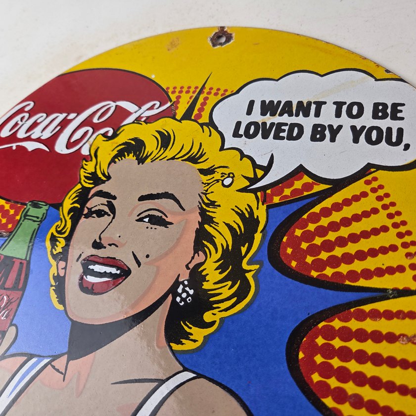 Vintage Coca Cola Porcelain Sign - Gas Pump Service Marilyn Monroe Sign - Image 11