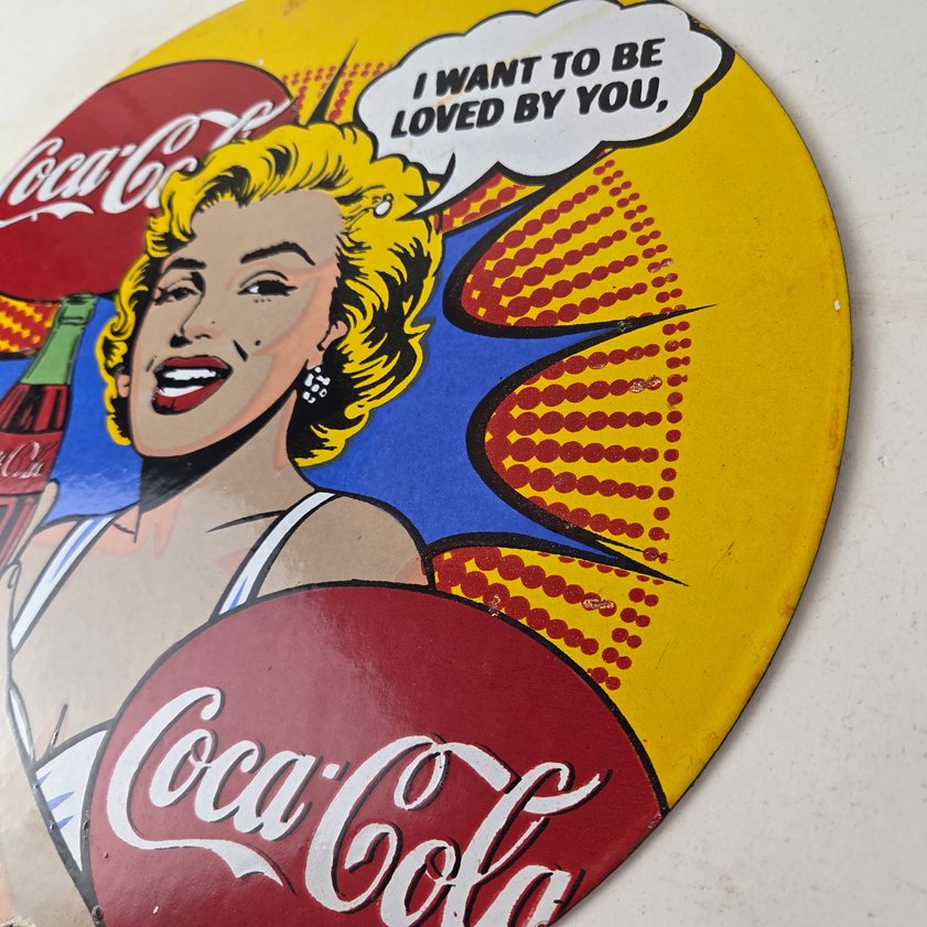 Vintage Coca Cola Porcelain Sign - Gas Pump Service Marilyn Monroe Sign - Image 12