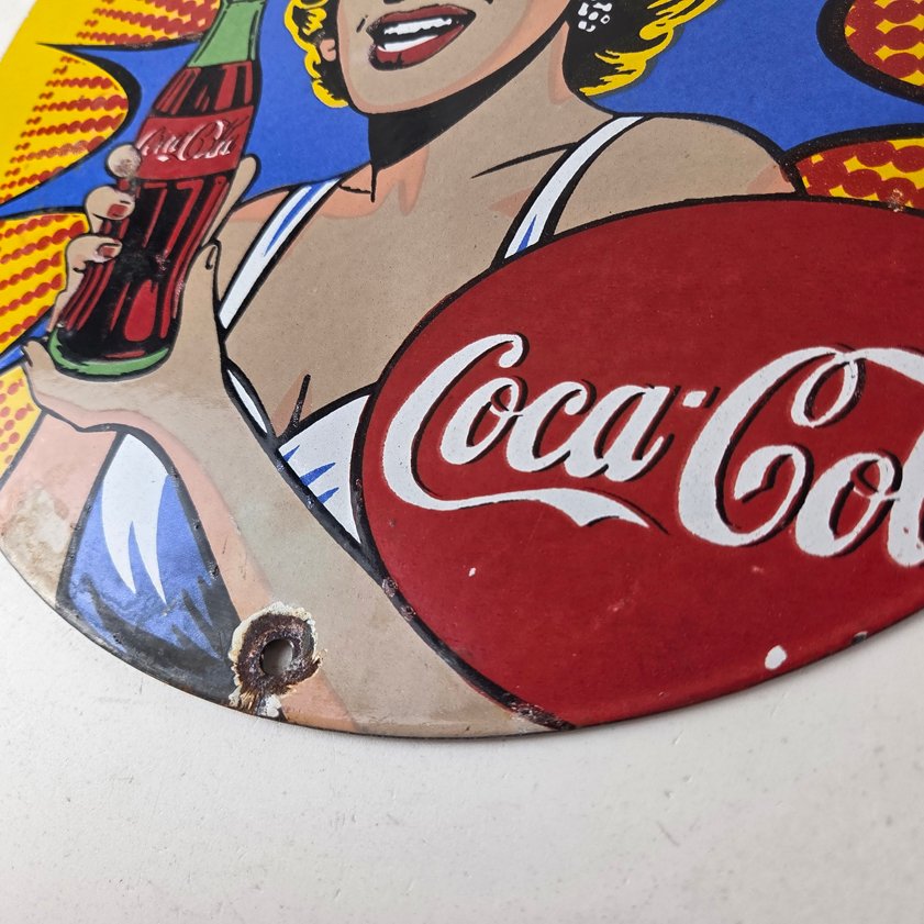 Vintage Coca Cola Porcelain Sign - Gas Pump Service Marilyn Monroe Sign - Image 13