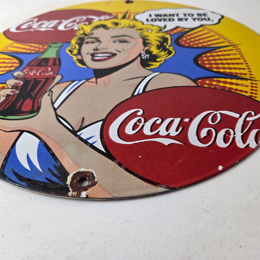 Vintage Coca Cola Porcelain Sign - Gas Pump Service Marilyn Monroe Sign - Image 10