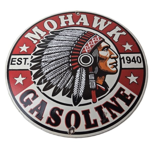 Vintage Mohawk Gasoline Sign – Native American Indian Gas Porcelain ...