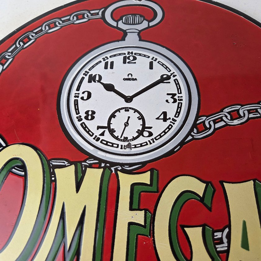 Vintage Omega Watches Porcelain Sign - Swiss Made Store Display Gas Pump Sign - Image 2