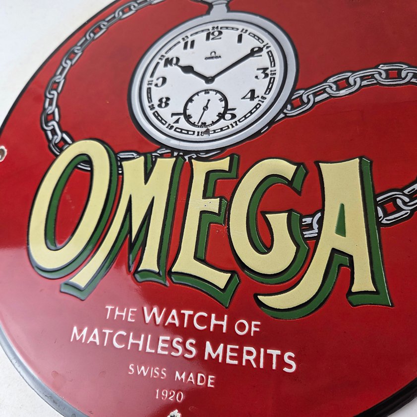 Vintage Omega Watches Porcelain Sign - Swiss Made Store Display Gas Pump Sign - Image 3