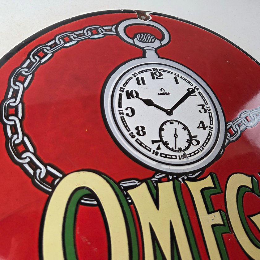 Vintage Omega Watches Porcelain Sign - Swiss Made Store Display Gas Pump Sign - Image 4
