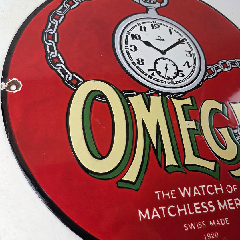 Vintage Omega Watches Porcelain Sign - Swiss Made Store Display Gas Pump Sign - Image 5