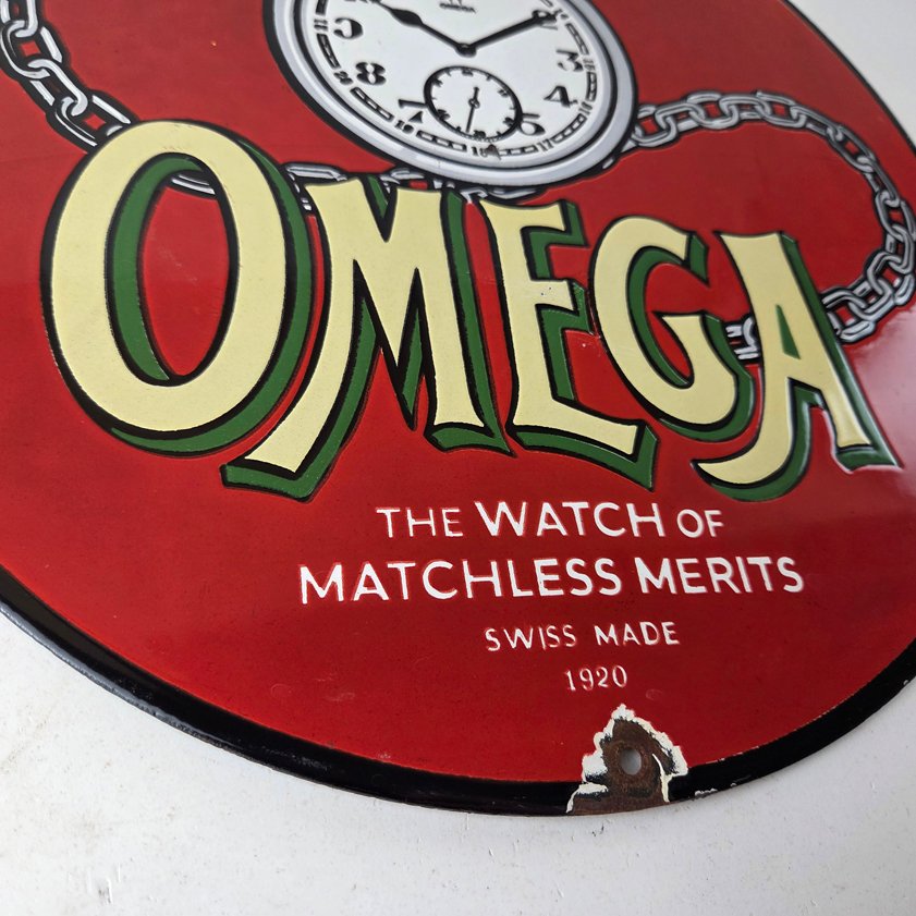 Vintage Omega Watches Porcelain Sign - Swiss Made Store Display Gas Pump Sign - Image 10