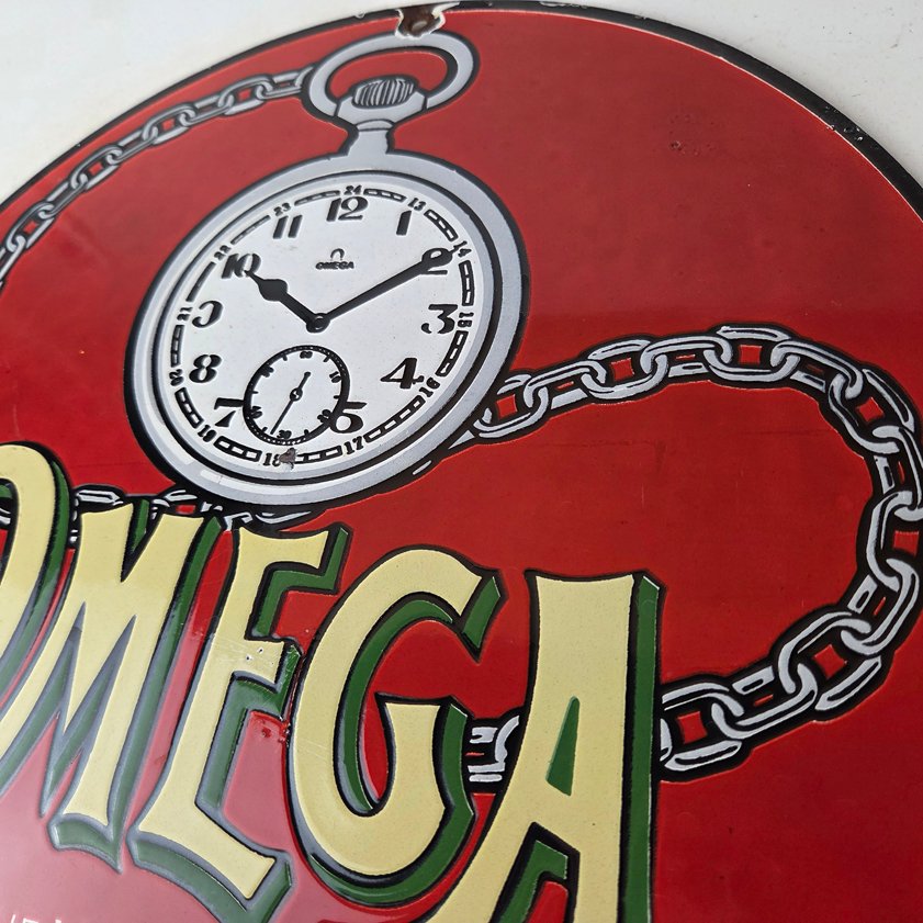 Vintage Omega Watches Porcelain Sign - Swiss Made Store Display Gas Pump Sign - Image 11