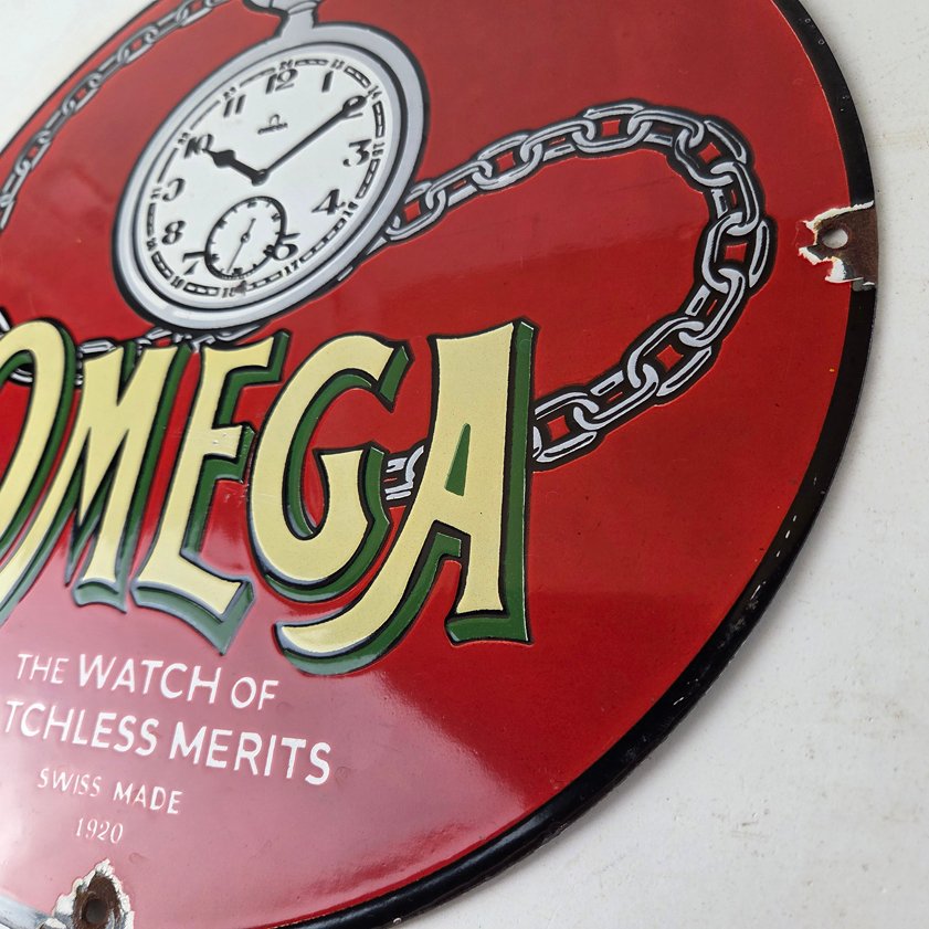 Vintage Omega Watches Porcelain Sign - Swiss Made Store Display Gas Pump Sign - Image 12
