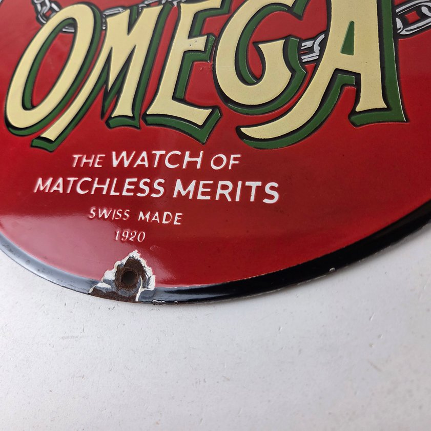 Vintage Omega Watches Porcelain Sign - Swiss Made Store Display Gas Pump Sign - Image 13