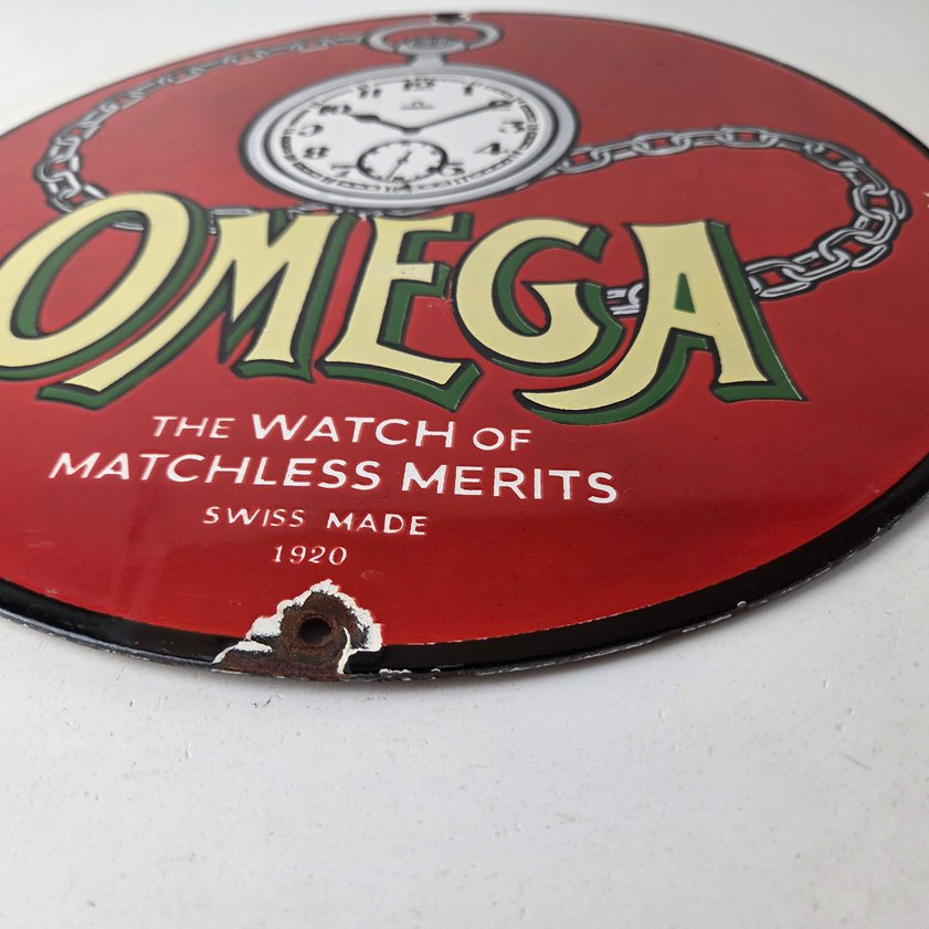Vintage Omega Watches Porcelain Sign - Swiss Made Store Display Gas Pump Sign - Image 9
