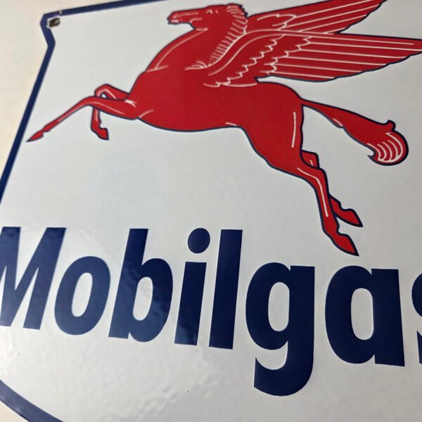 Vintage Mobilgas Sign – Porcelain Mobil Gasoline Pegasus Shield Gas ...