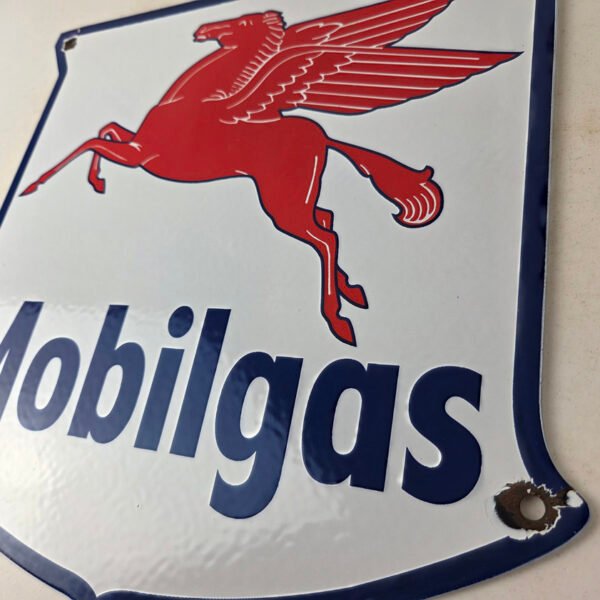 Vintage Mobilgas Sign – Porcelain Mobil Gasoline Pegasus Shield Gas ...