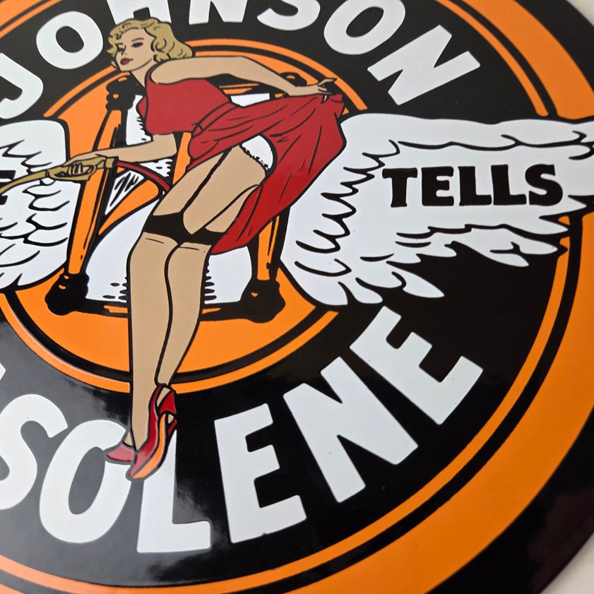 Vintage Johnson Gasoline Sign - Time Tells Gas Oil Pump Plate Porcelain Sign - Image 3