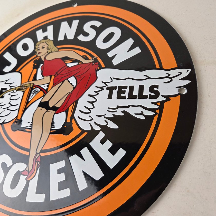 Vintage Johnson Gasoline Sign - Time Tells Gas Oil Pump Plate Porcelain Sign - Image 12