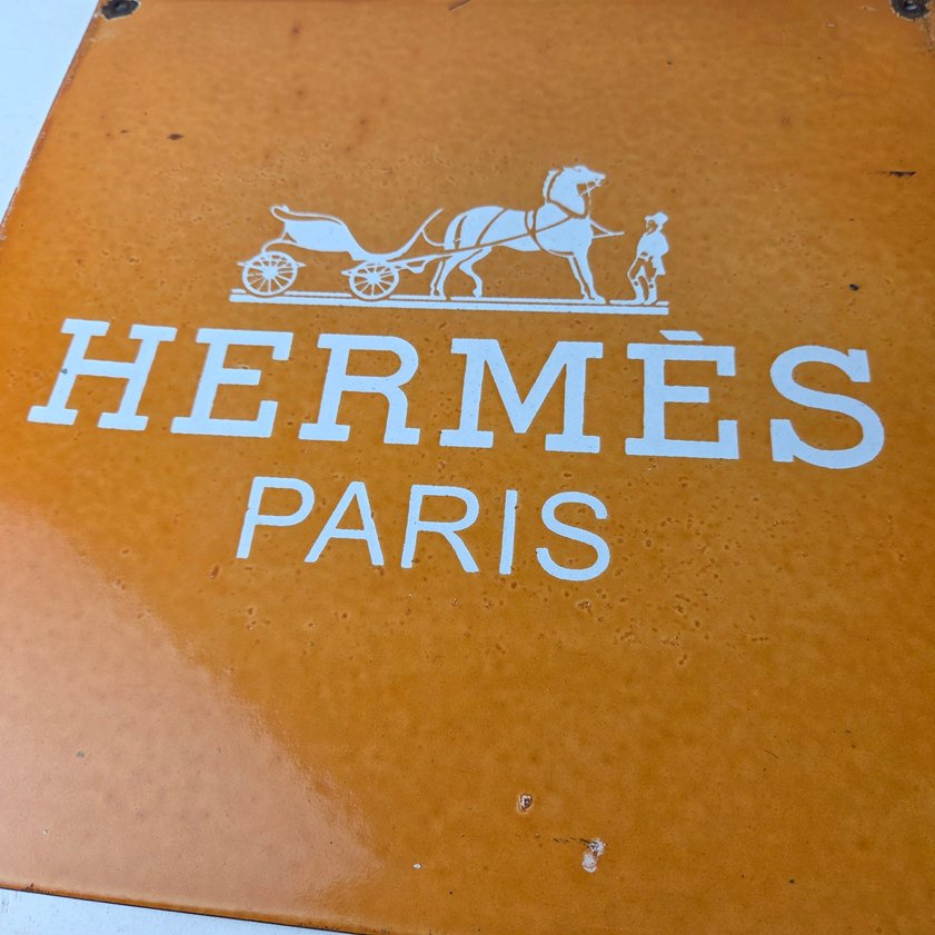 Vintage Hermes Sign - Luxury Fashion Porcelain Store Display Gas Pump Sign - Image 3