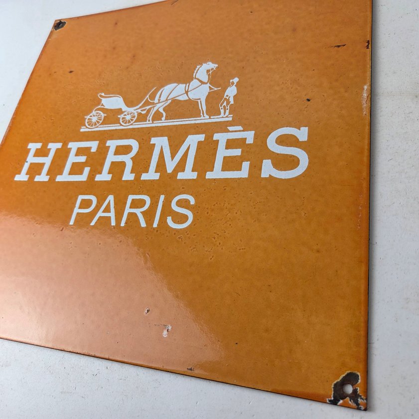 Vintage Hermes Sign - Luxury Fashion Porcelain Store Display Gas Pump Sign - Image 12