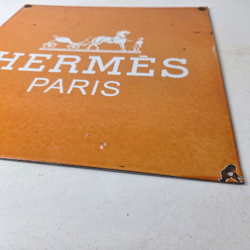Vintage Hermes Sign - Luxury Fashion Porcelain Store Display Gas Pump Sign - Image 9