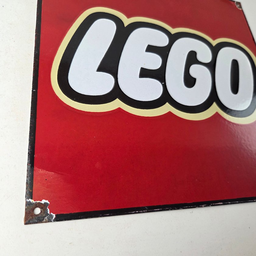 Vintage LEGO Logo Sign - Square Red Porcelain Enamel Advertising Sign - Image 6