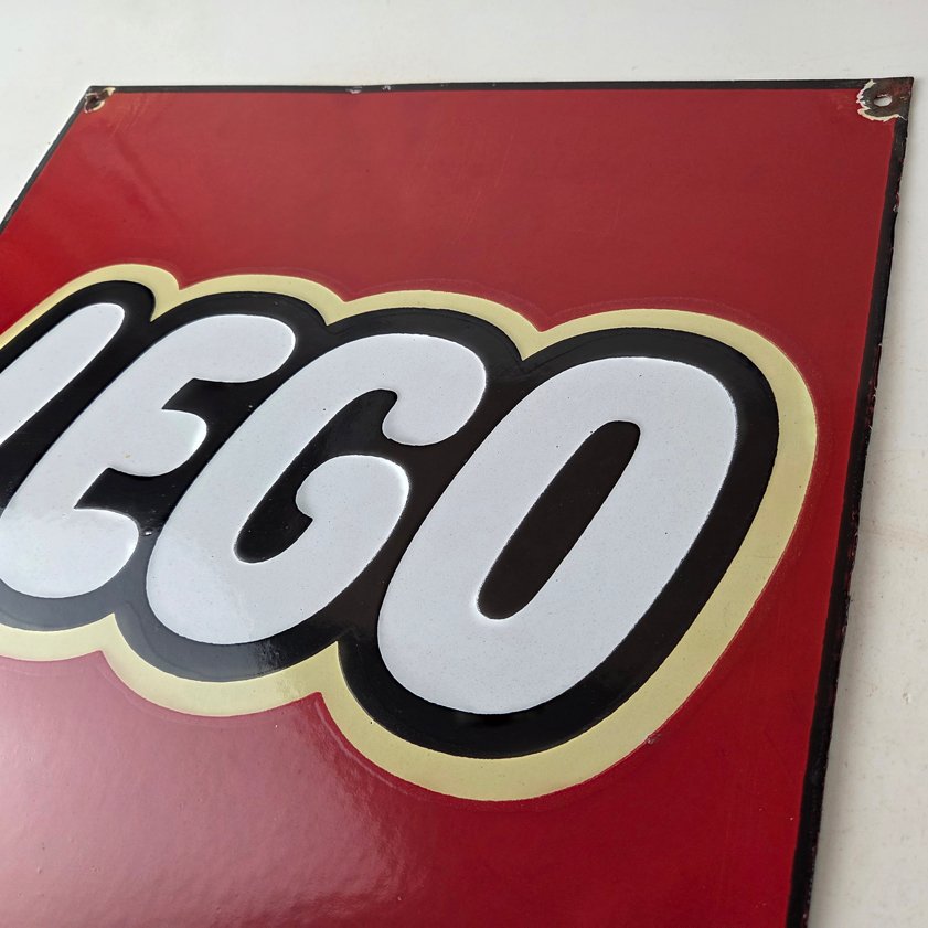 Vintage LEGO Logo Sign - Square Red Porcelain Enamel Advertising Sign - Image 11