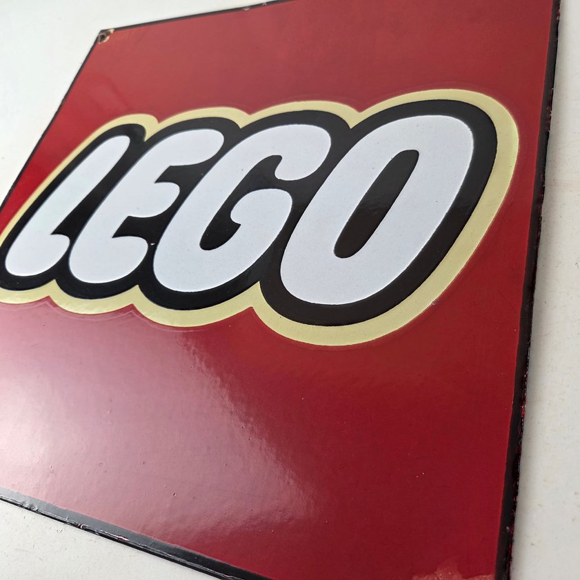 Vintage LEGO Logo Sign - Square Red Porcelain Enamel Advertising Sign - Image 12