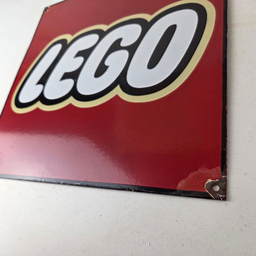Vintage LEGO Logo Sign - Square Red Porcelain Enamel Advertising Sign - Image 13