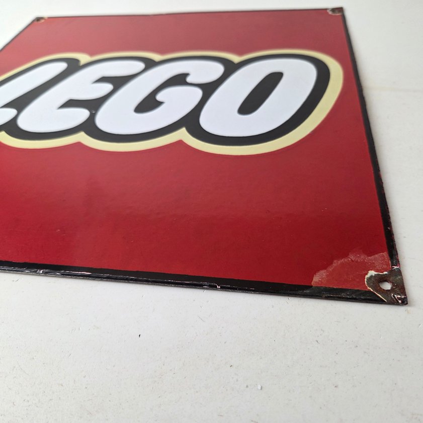 Vintage LEGO Logo Sign - Square Red Porcelain Enamel Advertising Sign - Image 10