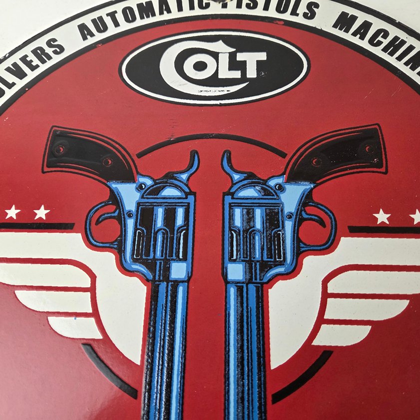 Vintage Colt Firearms Sign - Pistols Revolvers Advertisement Gas Porcelain Sign - Image 2