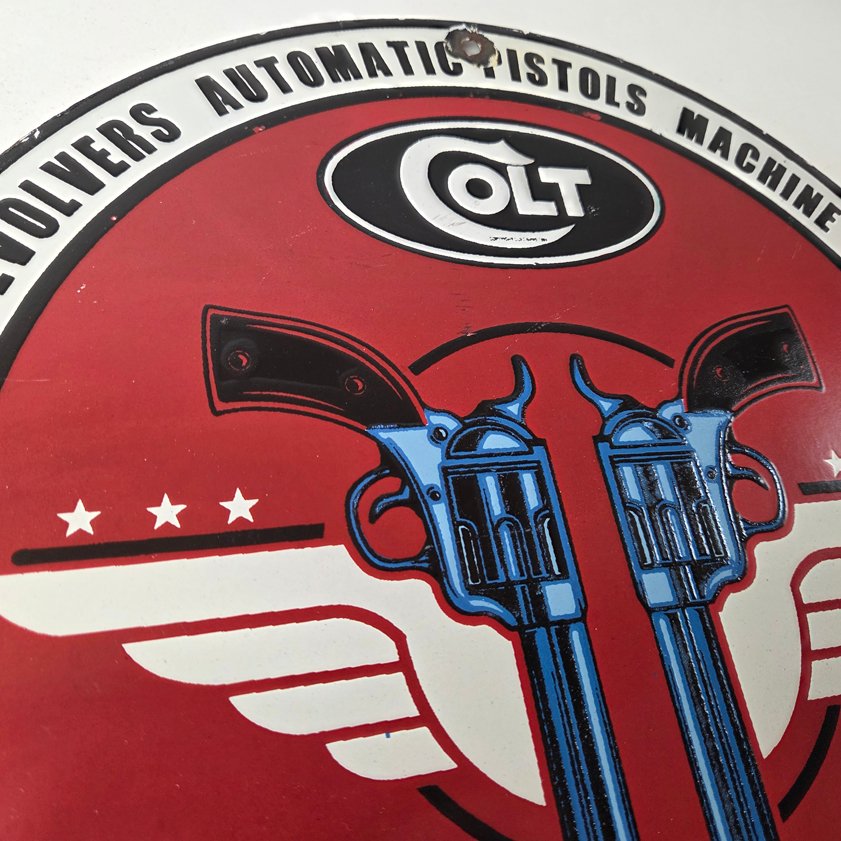 Vintage Colt Firearms Sign - Pistols Revolvers Advertisement Gas Porcelain Sign - Image 4