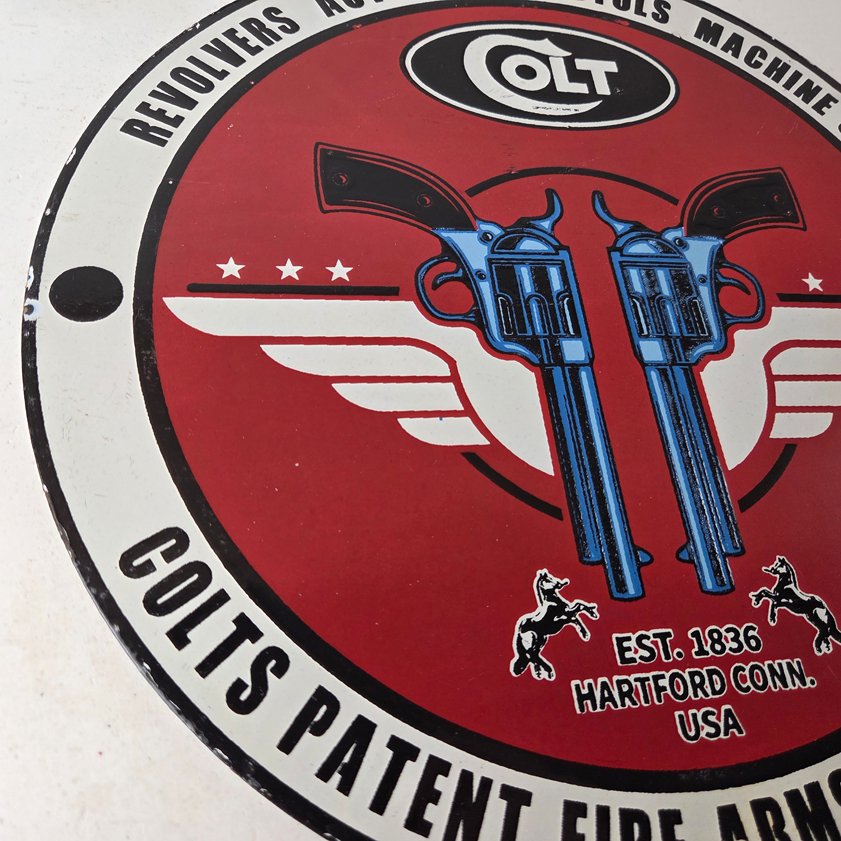 Vintage Colt Firearms Sign - Pistols Revolvers Advertisement Gas Porcelain Sign - Image 5