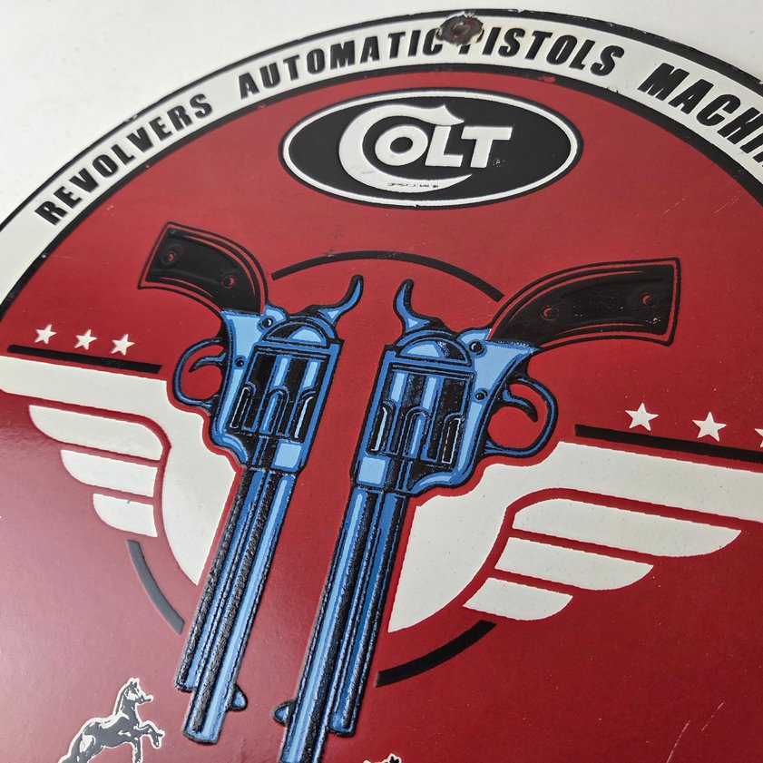 Vintage Colt Firearms Sign - Pistols Revolvers Advertisement Gas Porcelain Sign - Image 11
