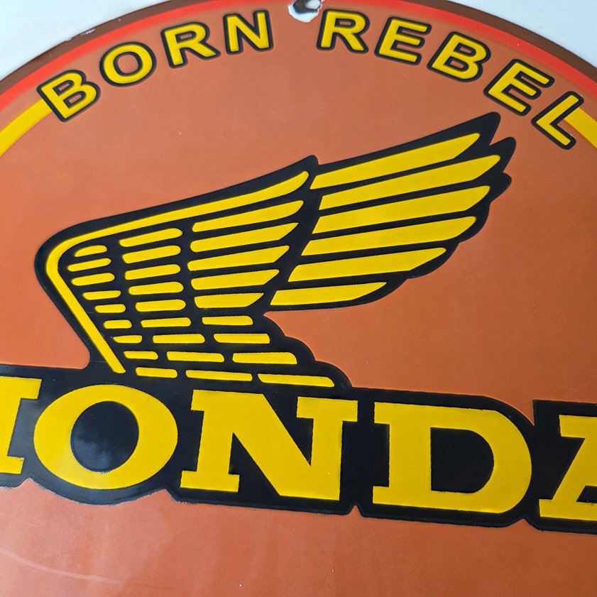 Vintage Honda Sign - Motorcycle Biker Automobile Gas Pump Service Porcelain Sign - Image 3