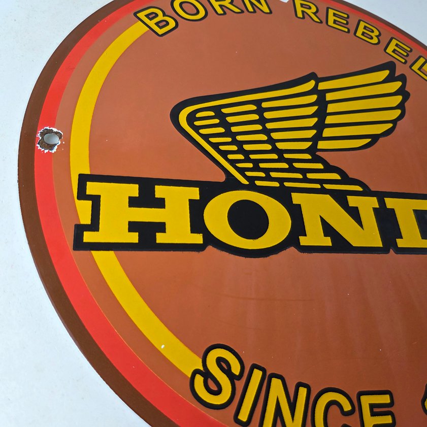 Vintage Honda Sign - Motorcycle Biker Automobile Gas Pump Service Porcelain Sign - Image 9