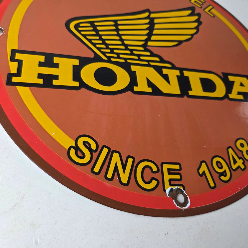 Vintage Honda Sign - Motorcycle Biker Automobile Gas Pump Service Porcelain Sign - Image 10