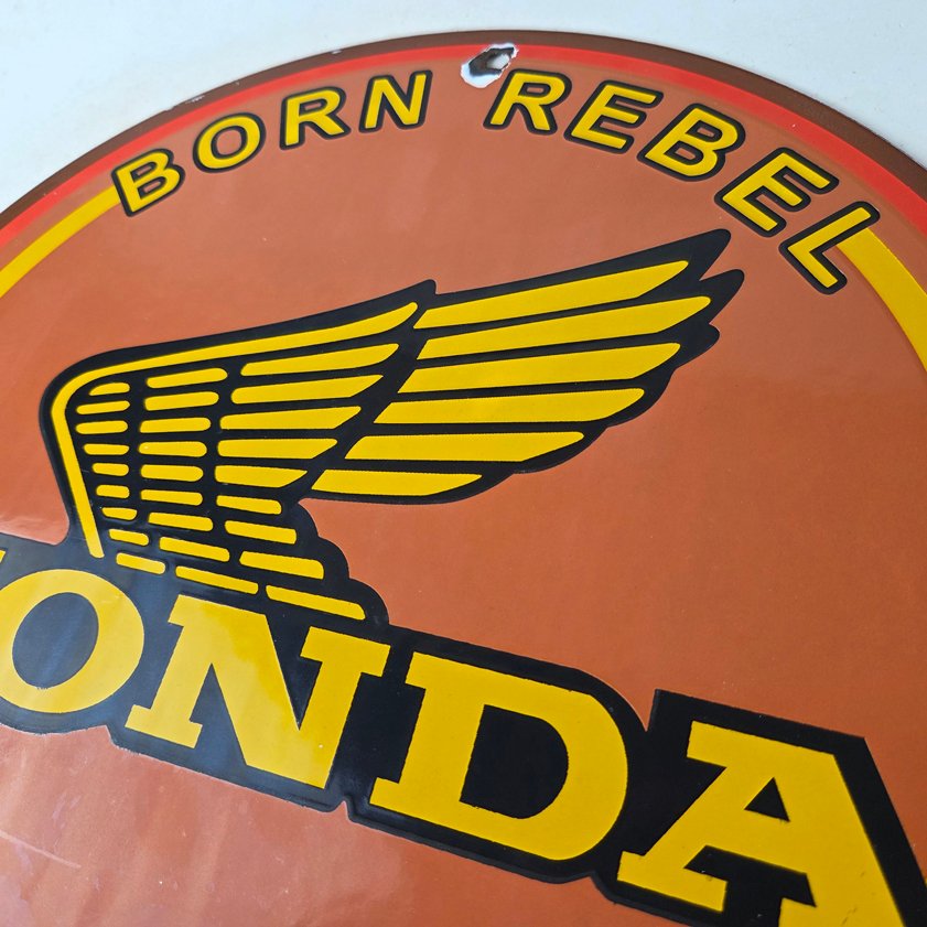 Vintage Honda Sign - Motorcycle Biker Automobile Gas Pump Service Porcelain Sign - Image 11