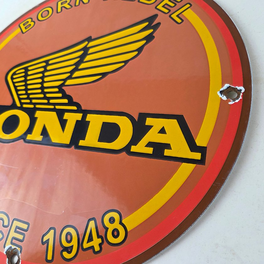 Vintage Honda Sign - Motorcycle Biker Automobile Gas Pump Service Porcelain Sign - Image 12