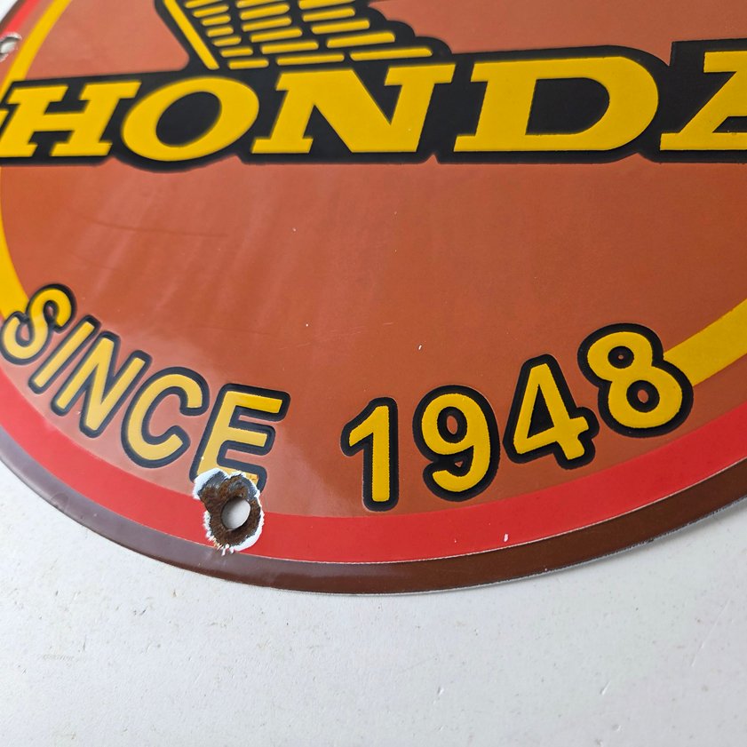 Vintage Honda Sign - Motorcycle Biker Automobile Gas Pump Service Porcelain Sign - Image 13