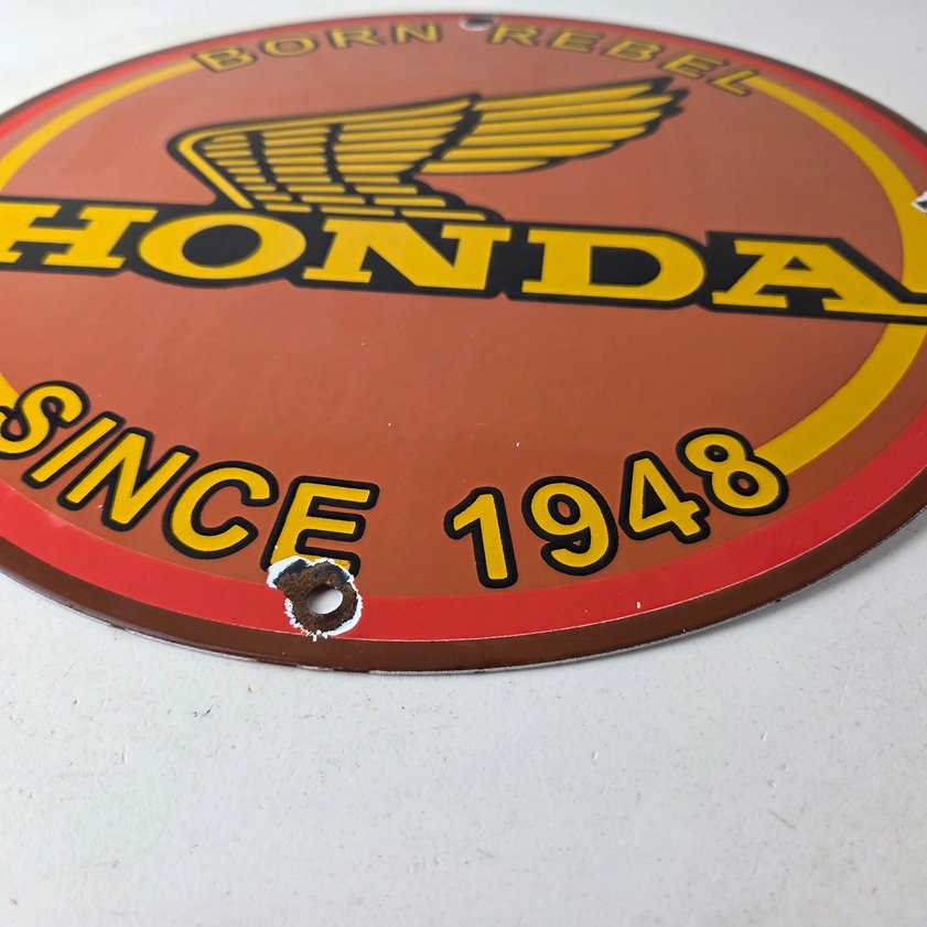 Vintage Honda Sign - Motorcycle Biker Automobile Gas Pump Service Porcelain Sign - Image 14