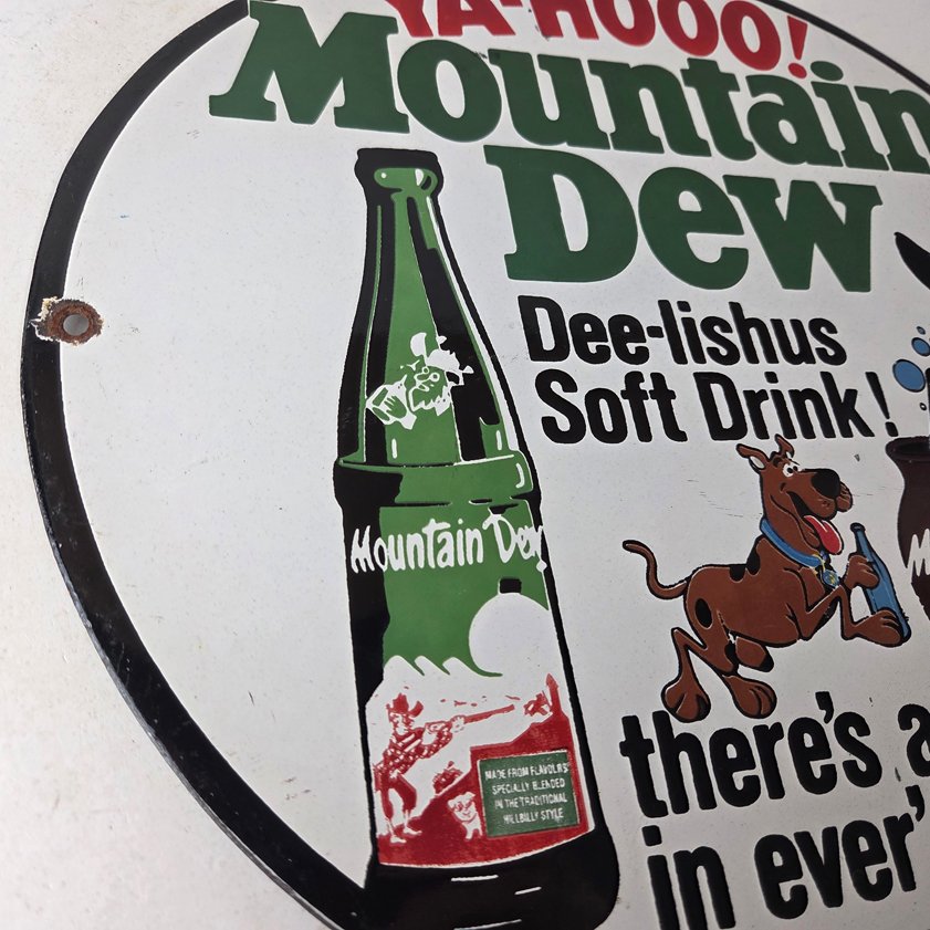 Vintage Mountain Dew Porcelain - Gas Pump Plate Soda Bottles Scooby Doo Sign - Image 9