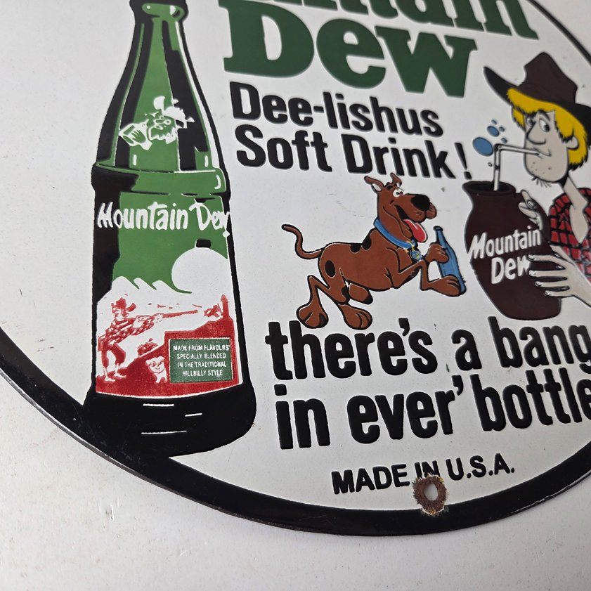 Vintage Mountain Dew Porcelain - Gas Pump Plate Soda Bottles Scooby Doo Sign - Image 10