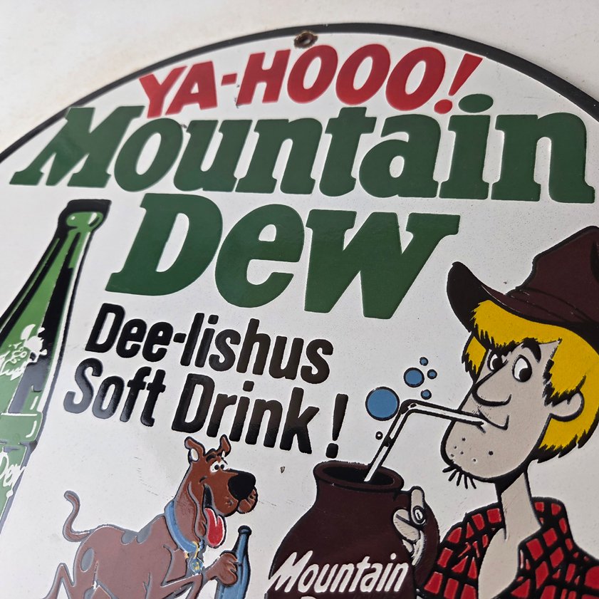 Vintage Mountain Dew Porcelain - Gas Pump Plate Soda Bottles Scooby Doo Sign - Image 11