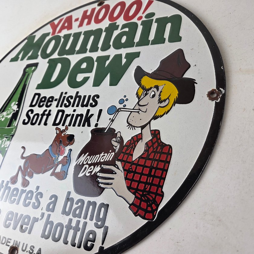 Vintage Mountain Dew Porcelain - Gas Pump Plate Soda Bottles Scooby Doo Sign - Image 12