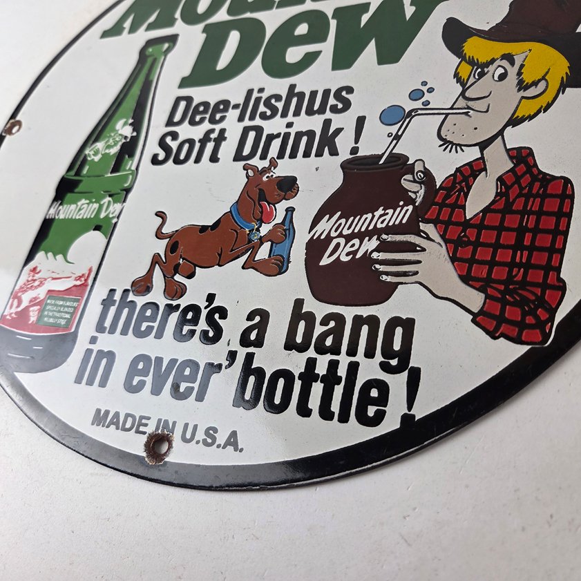 Vintage Mountain Dew Porcelain - Gas Pump Plate Soda Bottles Scooby Doo Sign - Image 13