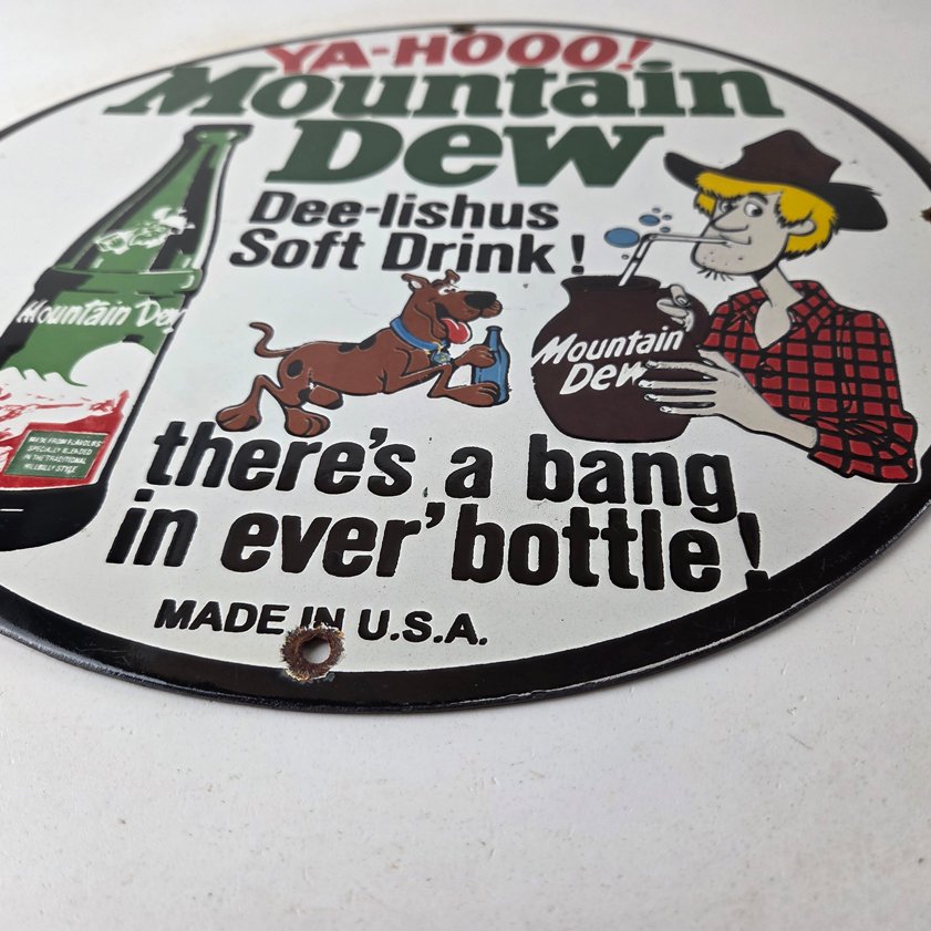 Vintage Mountain Dew Porcelain - Gas Pump Plate Soda Bottles Scooby Doo Sign - Image 8