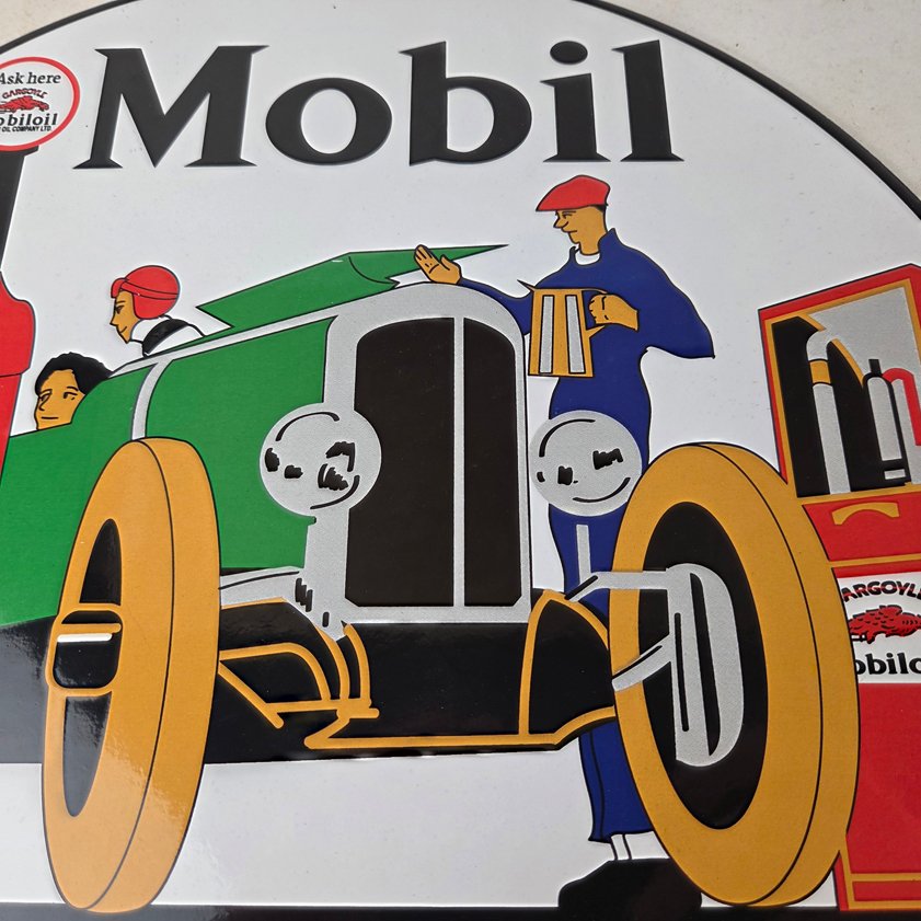 Vintage Mobil Sign - Gargoyle Mobilgas Attendants Gas Oil Filling Porcelain Sign - Image 2