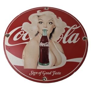 Vintage Coca-Cola Porcelain Sign - Gas Pump Plate Service Route 66 Diner Sign