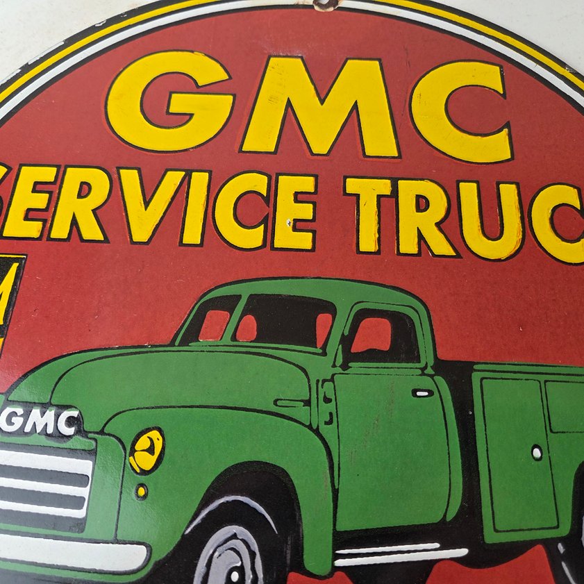 Vintage General Motors Sign - GMC Automobiles Trucks Gas Pump Ad Porcelain Sign - Image 3
