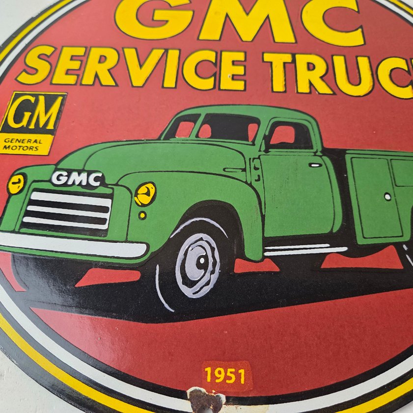 Vintage General Motors Sign - GMC Automobiles Trucks Gas Pump Ad Porcelain Sign - Image 4