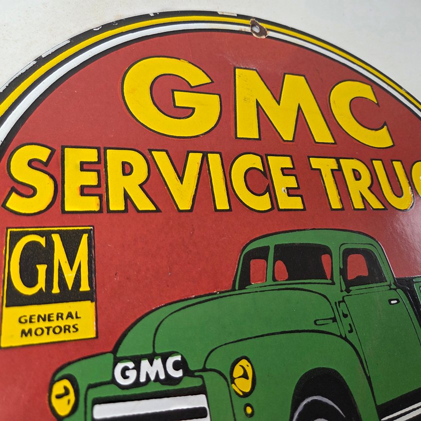 Vintage General Motors Sign - GMC Automobiles Trucks Gas Pump Ad Porcelain Sign - Image 5