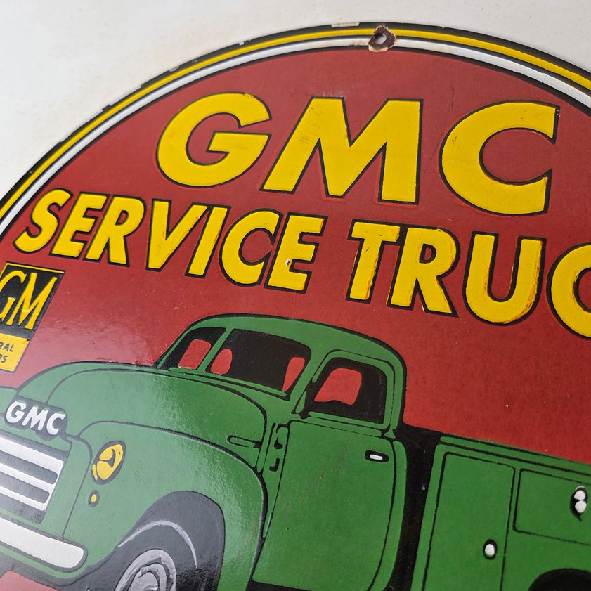 Vintage General Motors Sign - GMC Automobiles Trucks Gas Pump Ad Porcelain Sign - Image 12